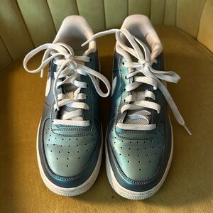 NIKE Air Force One Metallic Blue Sneakers 5.5Y